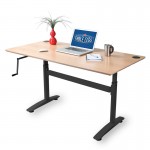 Hand cranked adjustable height desk frame